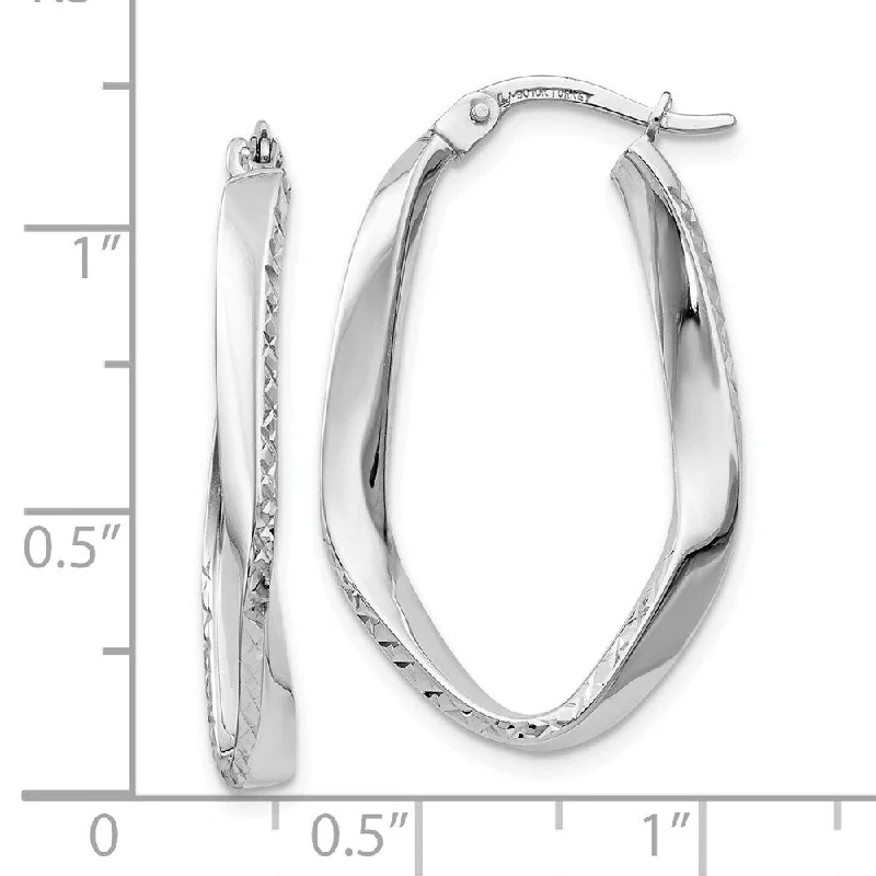 Diamond2Deal 10K White Gold Polished and Diamond-cut Oval Hoop Earrings (L-30mm, W-25.7mm)