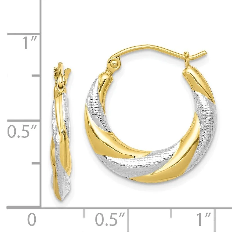 Diamond2Deal 10k Yellow Gold and Rhodium Twist Hollow Hoop Earrings (L-20mm, W-19mm)