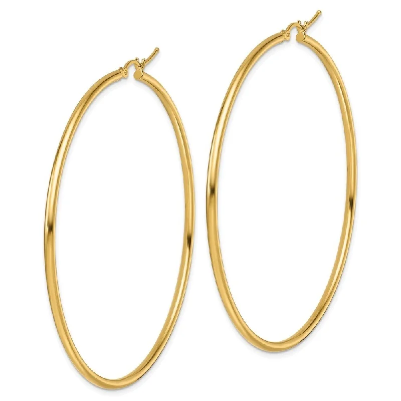 Diamond2Deal 10k Yellow Gold Polished 2x60mm Lightweight Tube Hoop Earrings (L-60mm, W-60mm)