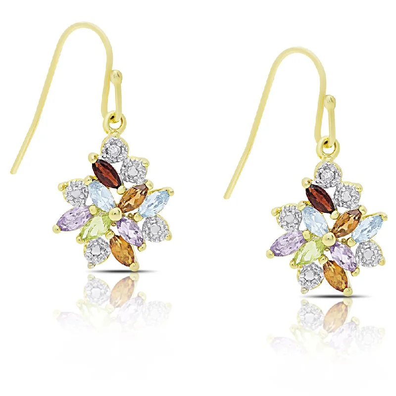 Dolce Giavonna Gold Over Sterling Silver Multi Gemstone Flower Dangle Earrings