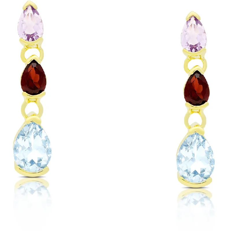 Dolce Giavonna Gold Over Sterling Silver Multi Gemstone Teardrop Dangle Earrings