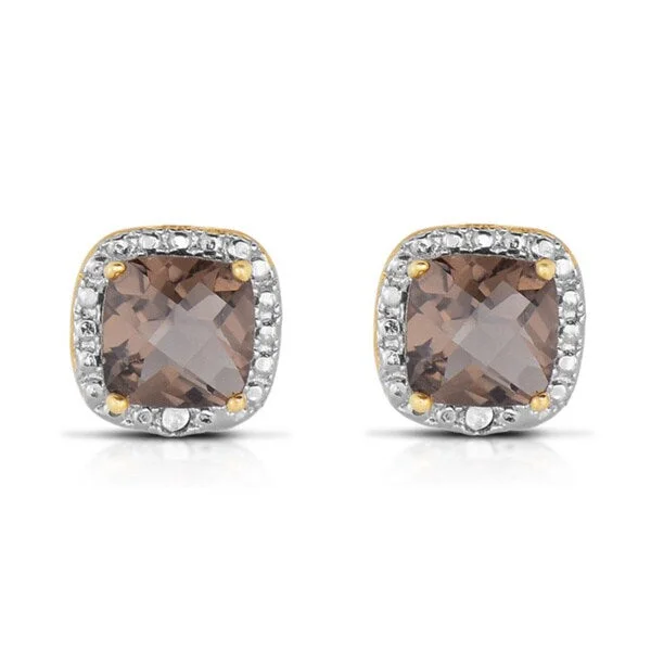 Dolce Giavonna Silverplated Cushion-cut Smokey Quartz Earrings