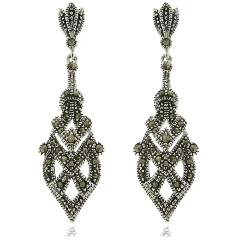 Dolce Giavonna Silverplated Marcasite Art Deco Dangle Earrings