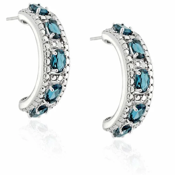 Dolce Giavonna Sterling Silver London Blue Topaz and Diamond Accent Earrings