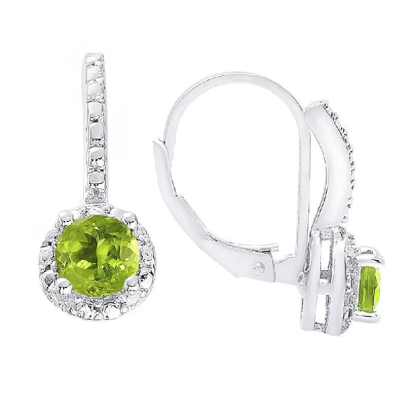 Dolce Giavonna Sterling Silver Peridot and White Topaz Leverback Earrings