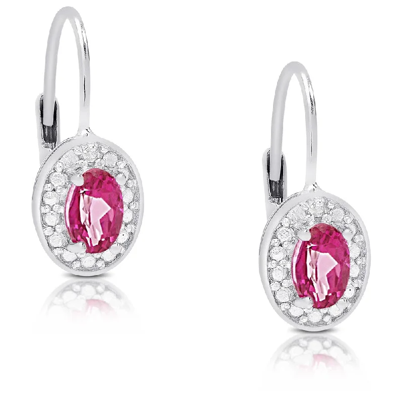 Dolce Giavonna Sterling Silver Pink Topaz and Diamond Accent Leverback Earrings