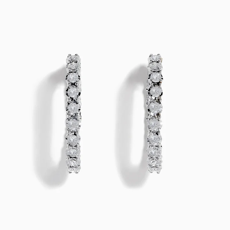 14K White Gold Diamond Hoop Earrings