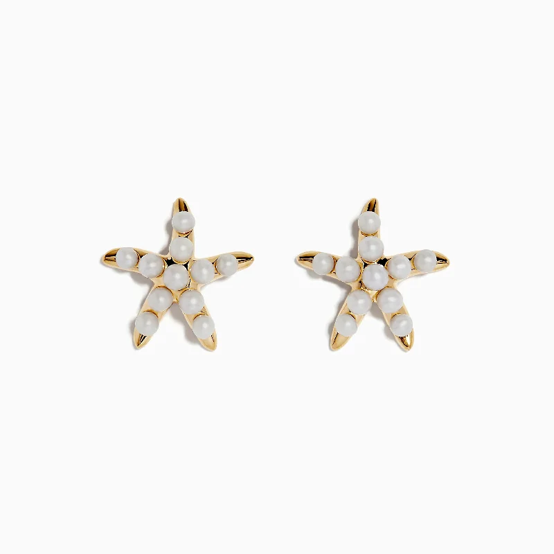 14K Yellow Gold Fresh Water Pearl Starfish Stud Earrings