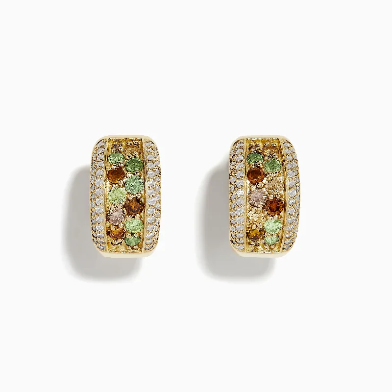 14k Yellow Gold Multi Color Diamond Huggie Earrings