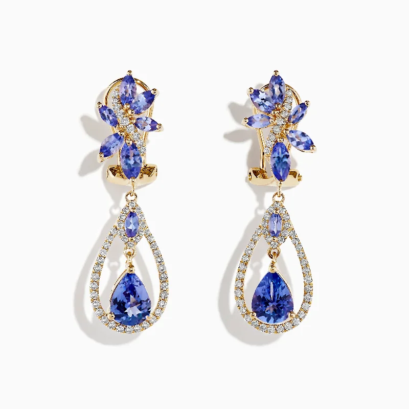 14K Yellow Gold Tanzanite and Diamond Earrings