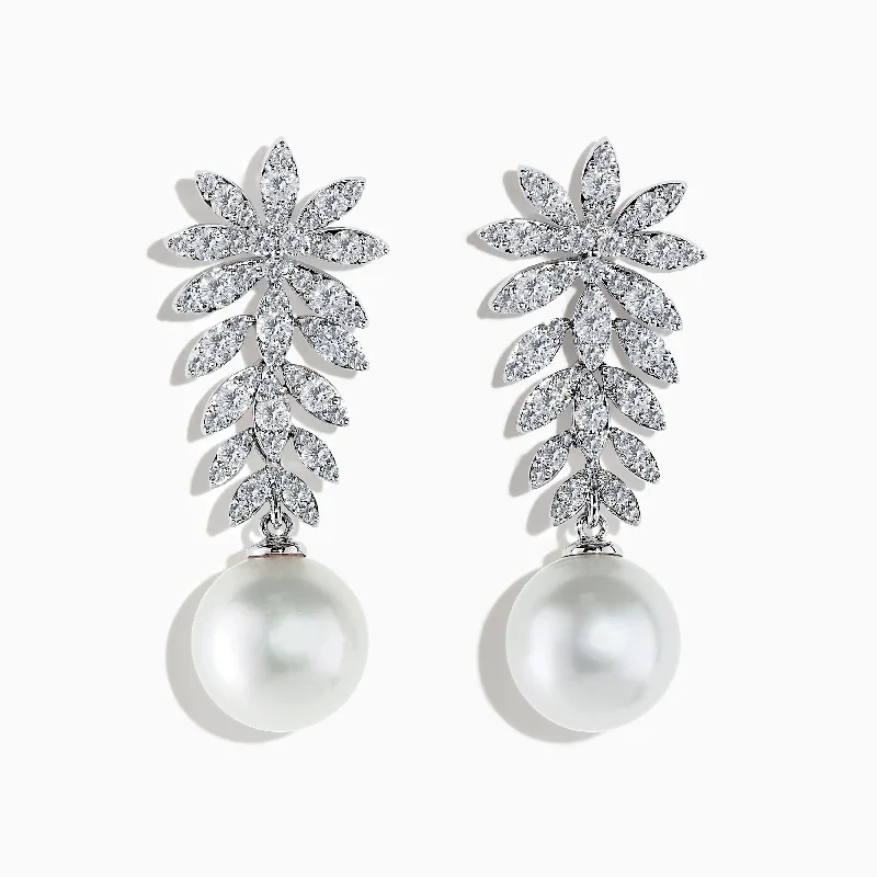 18K White Gold Diamond and Pearl Earrings