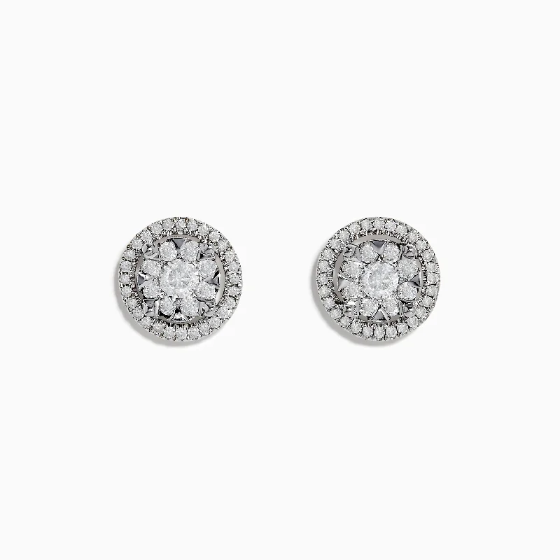 Bouquet 14k White Gold Diamond Cluster Stud Earrings 0.99 TCW