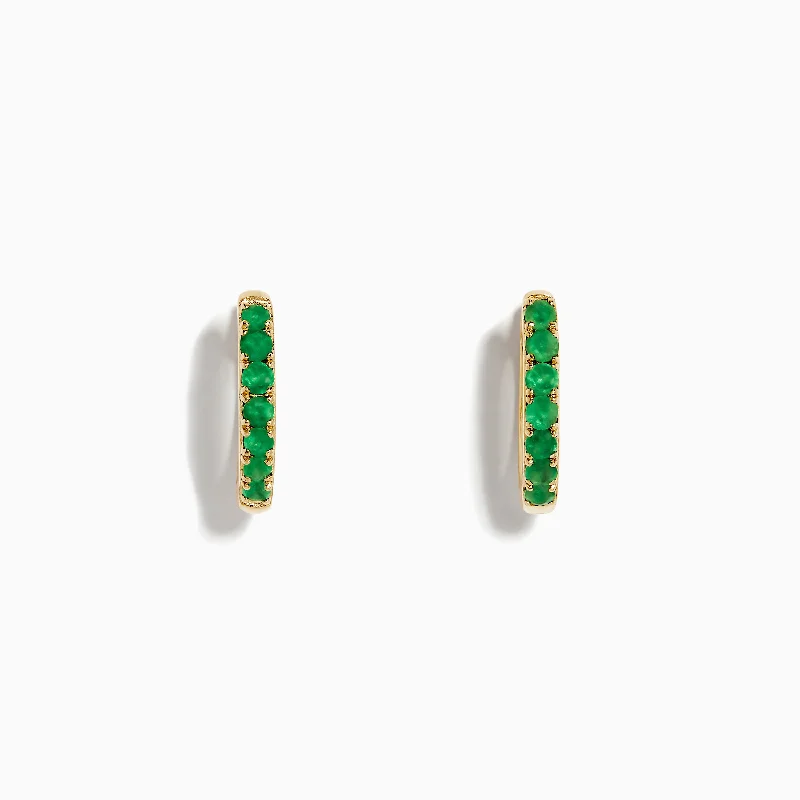 14K Yellow Gold Emerald Huggie Earrings