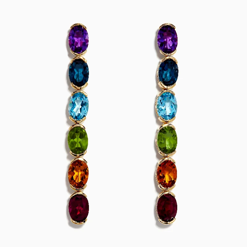 Mosaic 14K Yellow Gold Multi Gemstone Drop Earrings