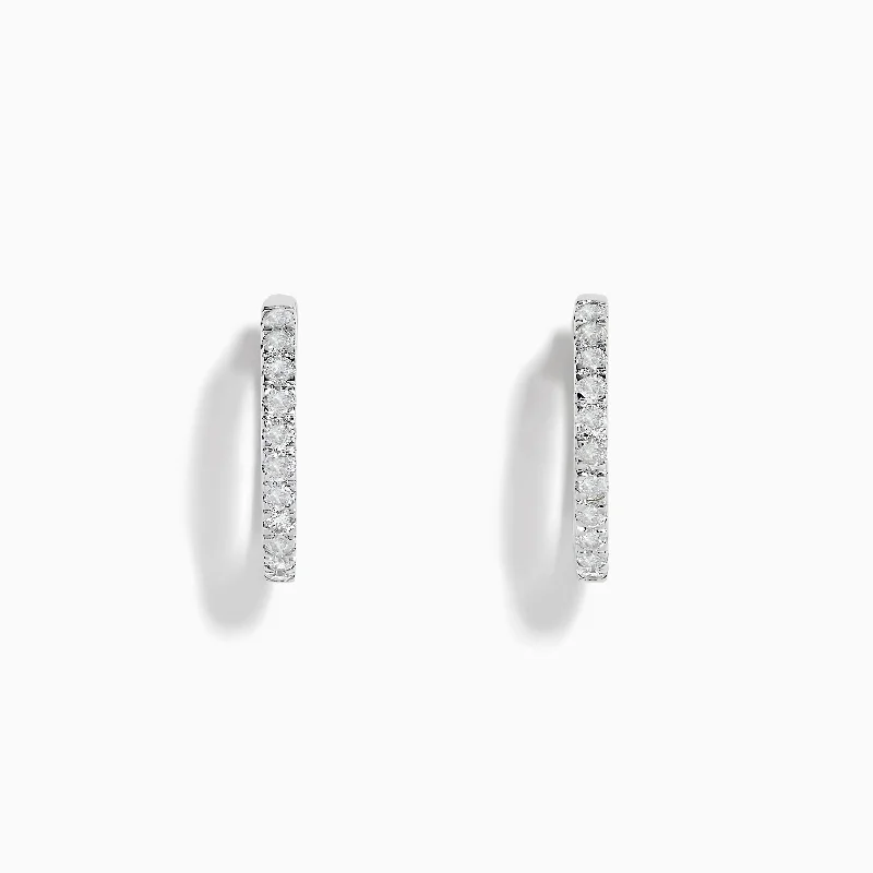 Pave Classica 14k White Gold 5/8" Diamond Hoop Earrings 0.49 TCW