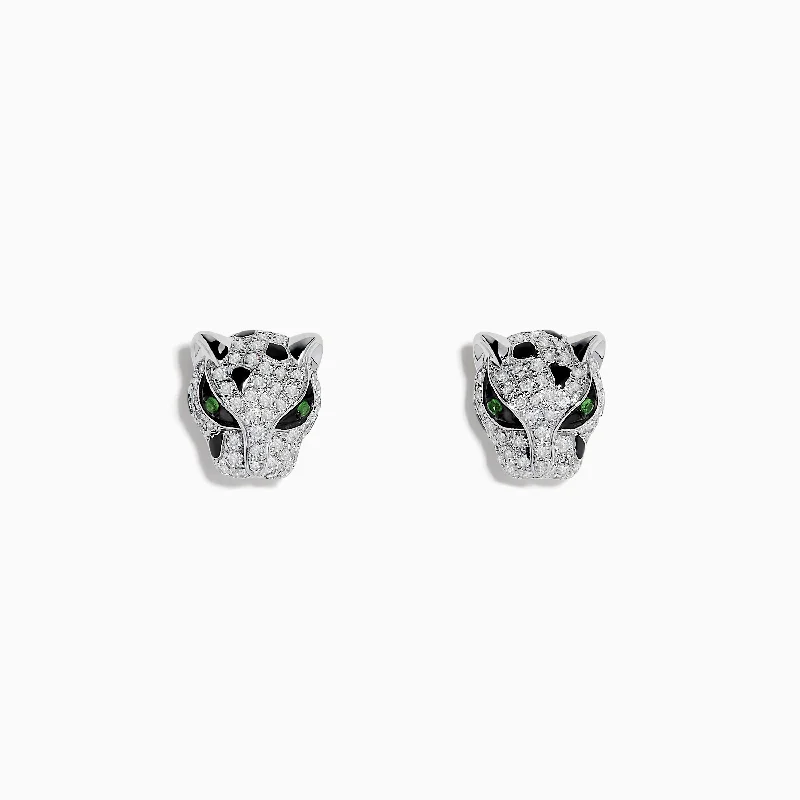 Signature 14K White Gold Tsavorite and Diamond Panther Stud Earrings