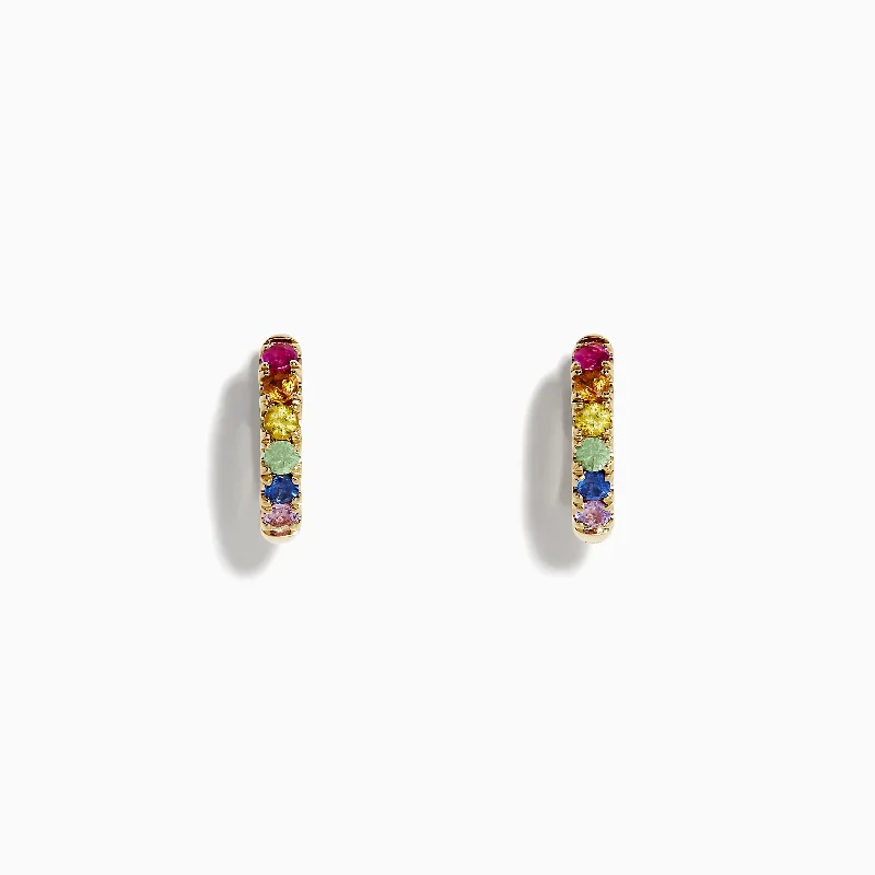 Watercolor 14k Gold Multi Sapphire Huggie Earrings