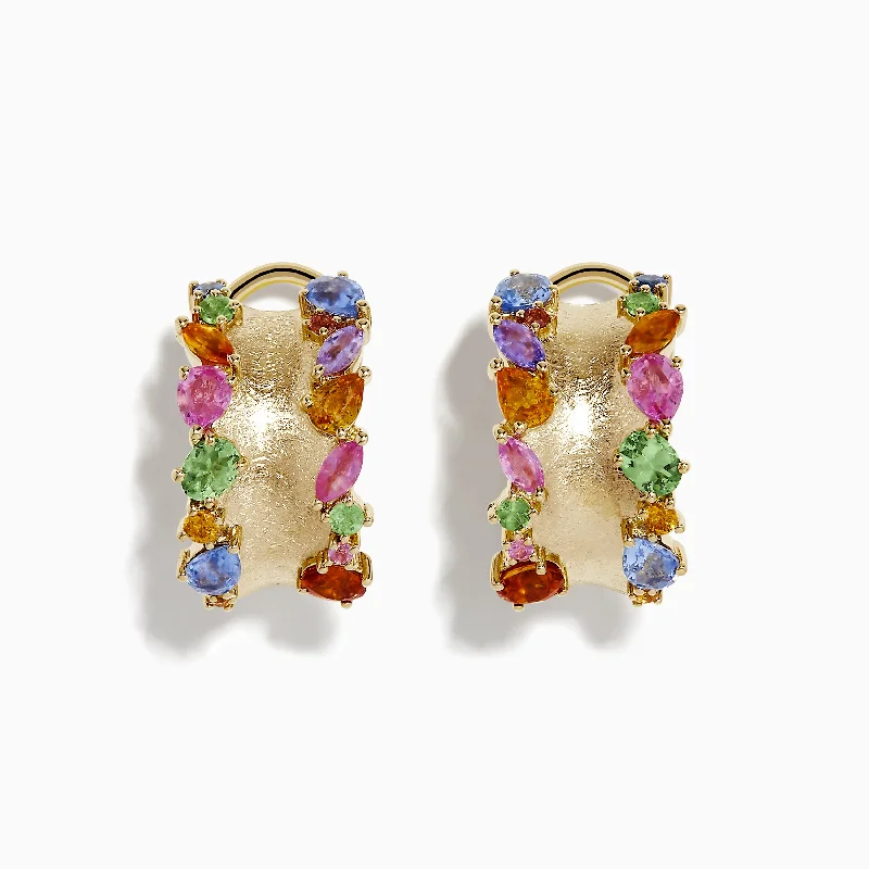 Watercolor 14k Yellow Gold Multi Sapphire Earrings