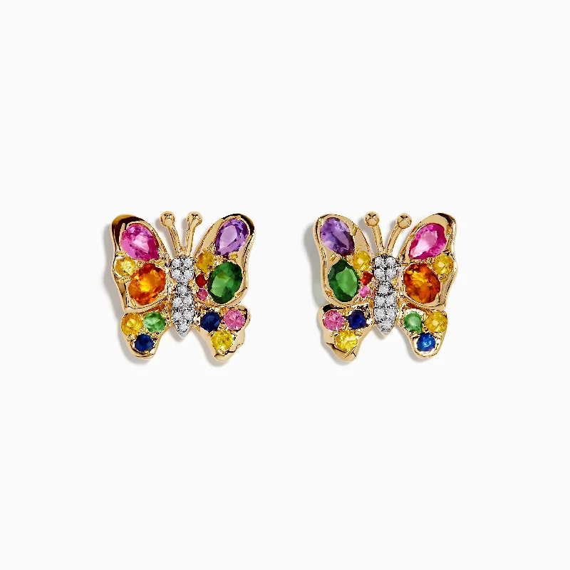 Watercolors 14K Yellow Gold Multi Sapphire Butterfly Earrings