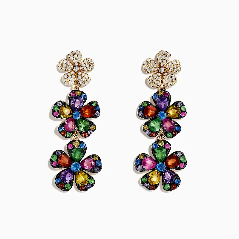 Watercolors 14K Yellow Gold Multi Sapphire Flower Earrings