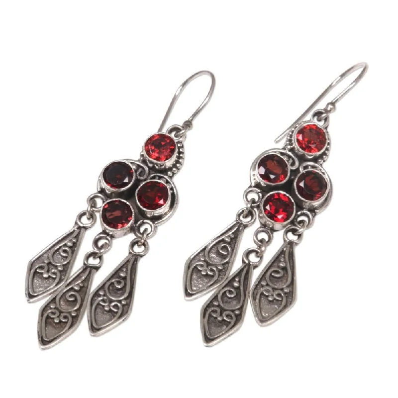 Garnet Chandelier Earrings, 'Forest Princess' (Indonesia) - 2.2L*0.5W