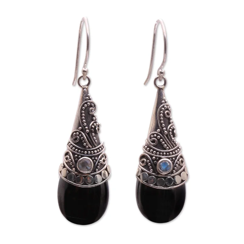 Handmade Black Hematite Moonstone Gemstone Earrings (Indonesia)