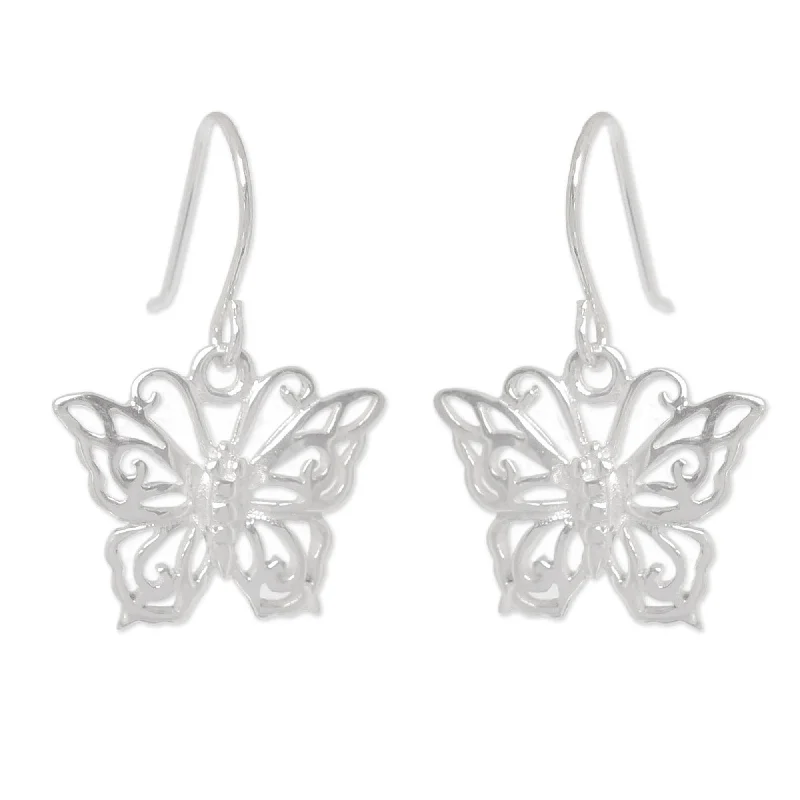 Handmade Sterling Silver 'Butterfly Splendor' Earrings (Thailand)