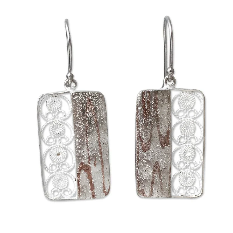 Handmade Sterling Silver Copper Accent 'Bold Contrasts' Filigree Earrings (Peru)