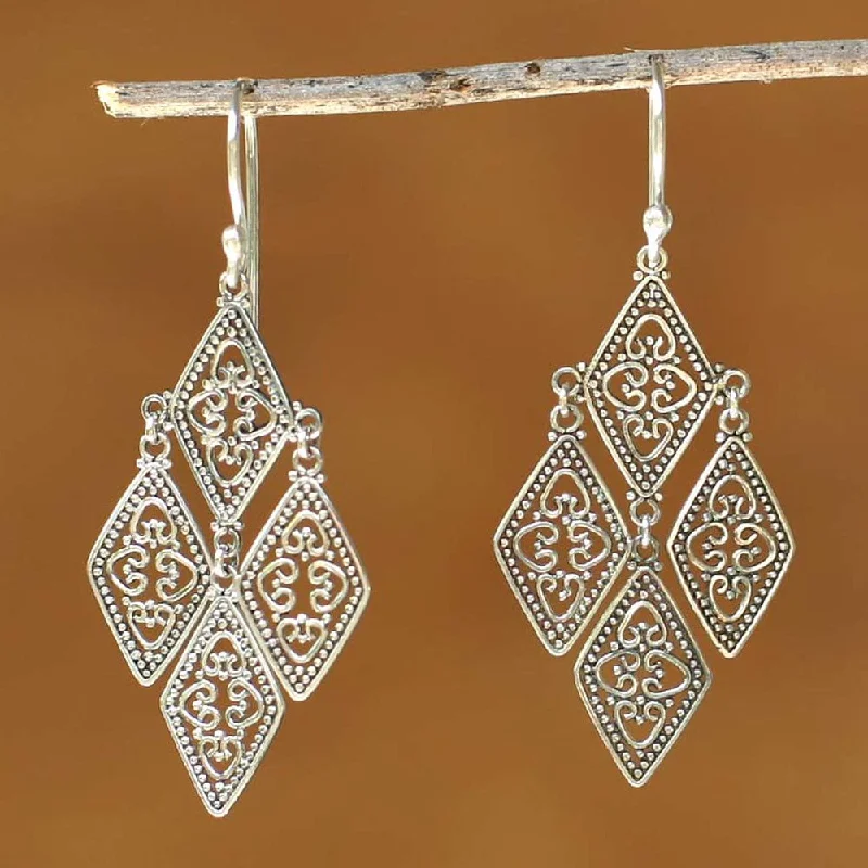 Handmade Sterling Silver 'Diamonds in Lace' Earrings (Indonesia)