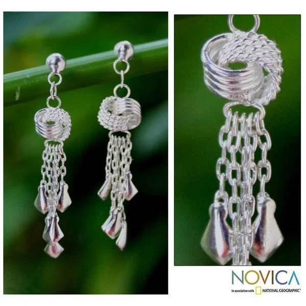 Handmade Sterling Silver 'Love Knots' Waterfall Earrings (Thailand)