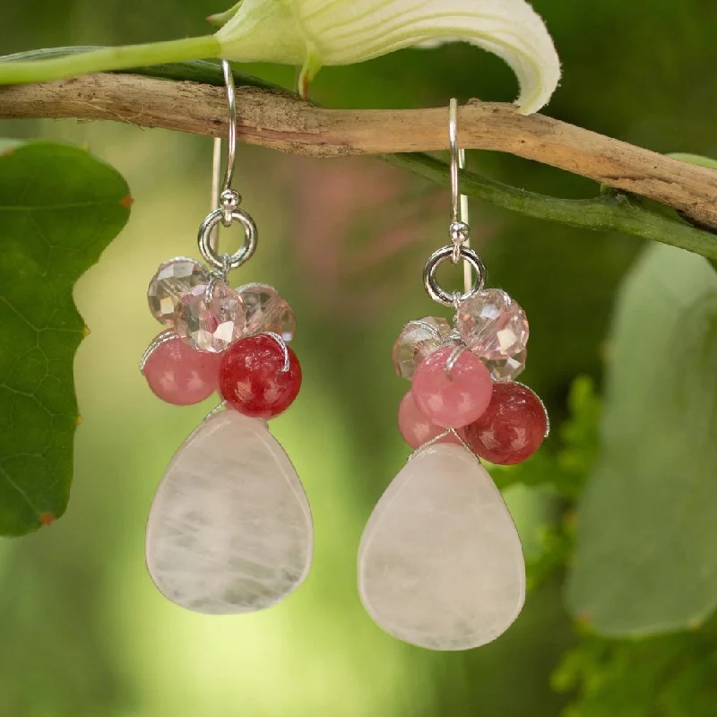 Handmade Sterling Silver 'Pink Rose' Quartz Earrings (Thailand)