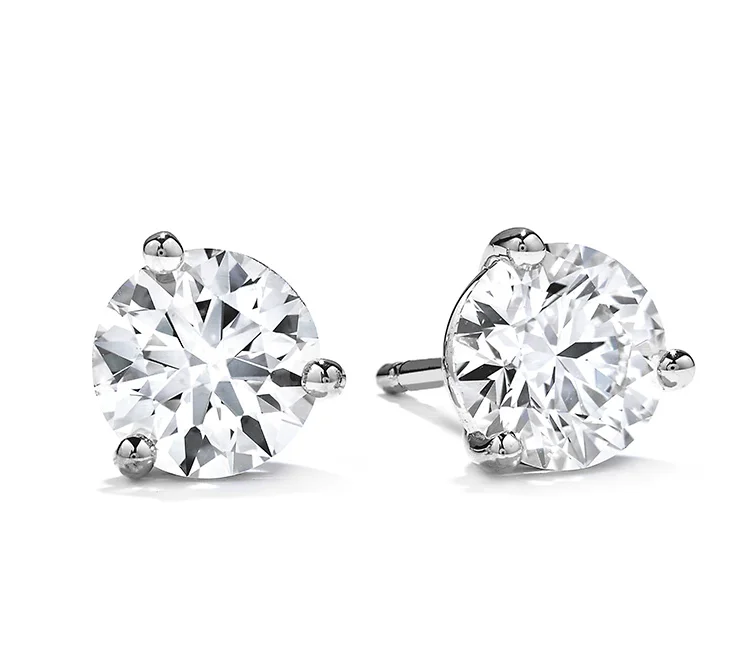 Hearts On Fire Round Solitaire/Stud Diamond Earrings in 18K White Gold (1.21ctw)