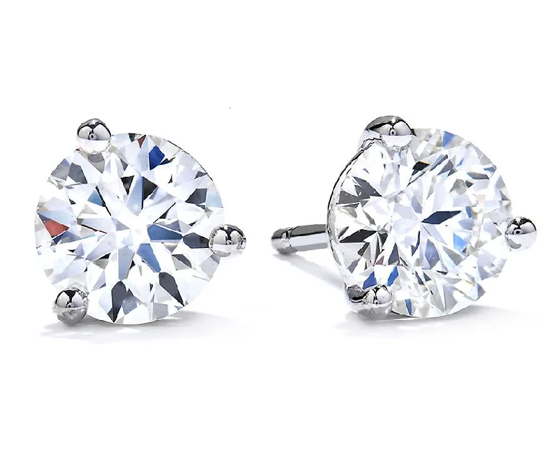 Hearts On Fire Round Solitaire/Stud Diamond Earrings in 18K White Gold (.75ctw)