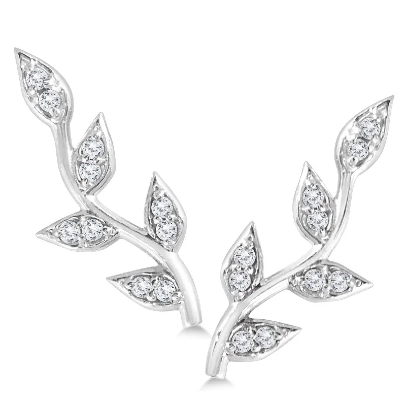 Marquee 1/5 Carat TW Diamond Vine and Leaf Earrings in 14K White Gold