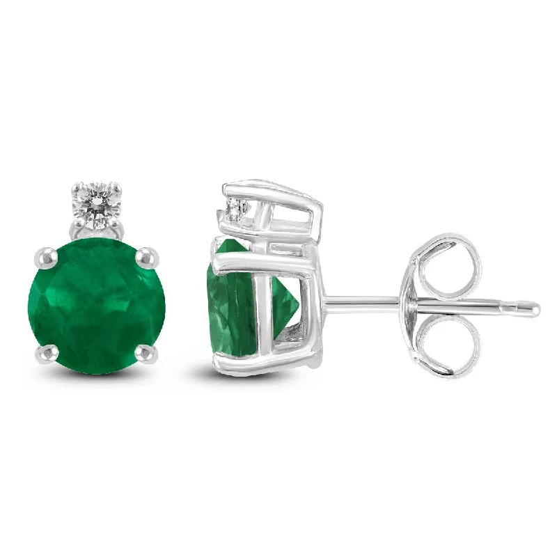 Marquee 14K White Gold 5MM Round Emerald and Diamond Earrings