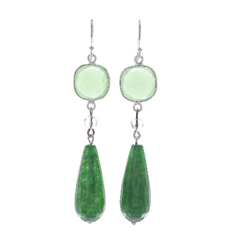 NOVICA Easy Being Green, Chalcedony and quartz dangle earrings - 2.6*0.4