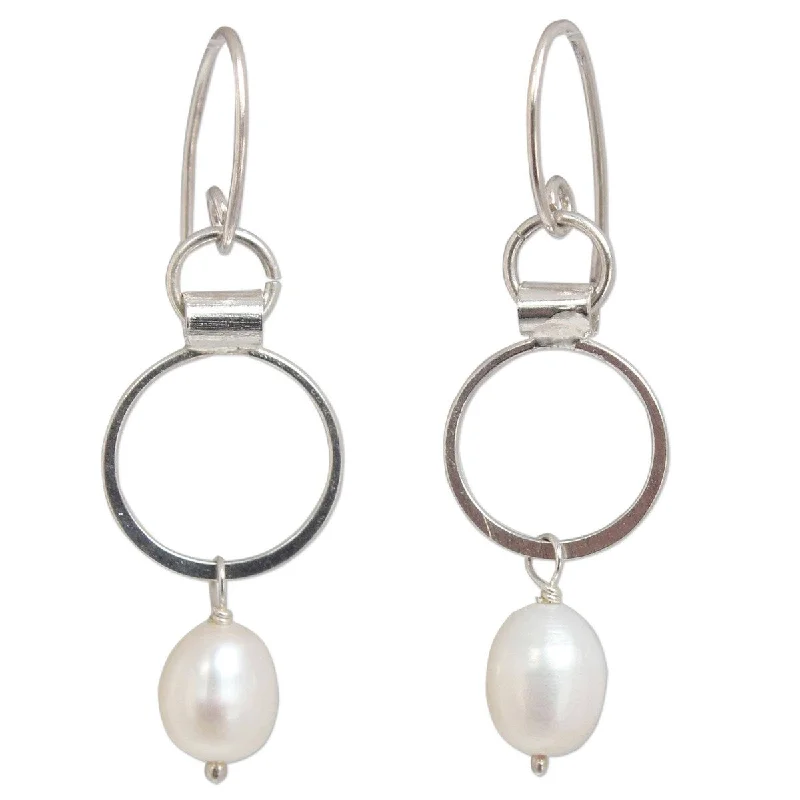 NOVICA Exquisite White, Cultured pearl dangle earrings - 1.8" L x 0.6" W