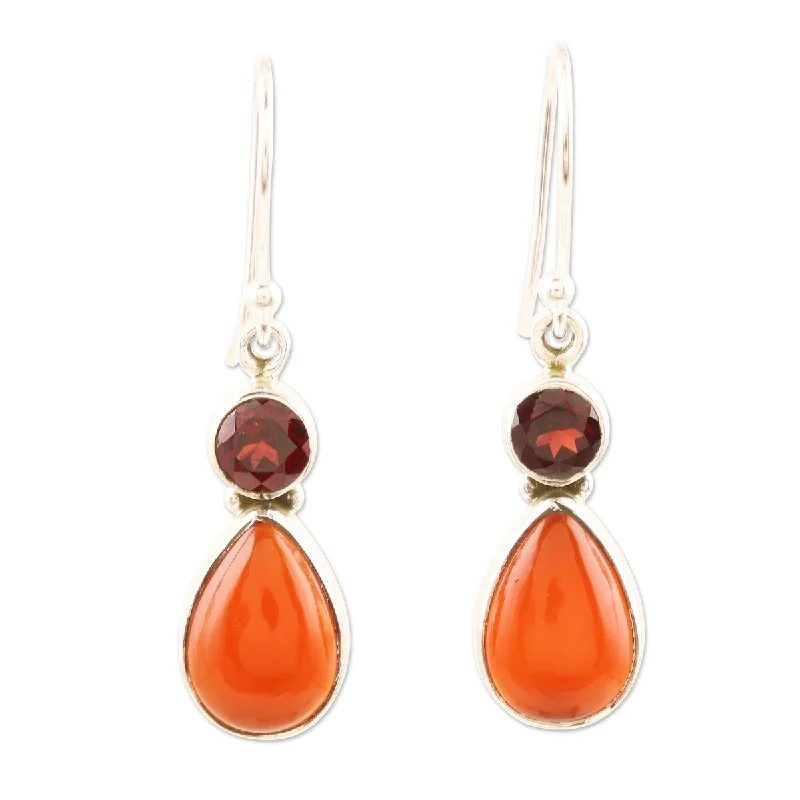 NOVICA Glorious Alliance, Garnet and carnelian dangle earrings - 1.4*0.4