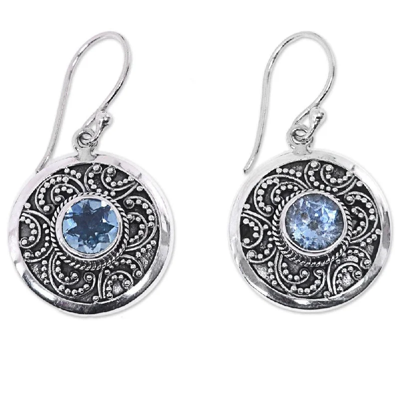 NOVICA Handmade Sterling Silver Balinese Aura Blue Topaz Earrings (Indonesia) - 1.3*0.7