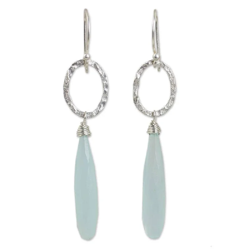 NOVICA Sterling Silver 'Exhilarated' Chalcedony Earrings - 2.4*0.5