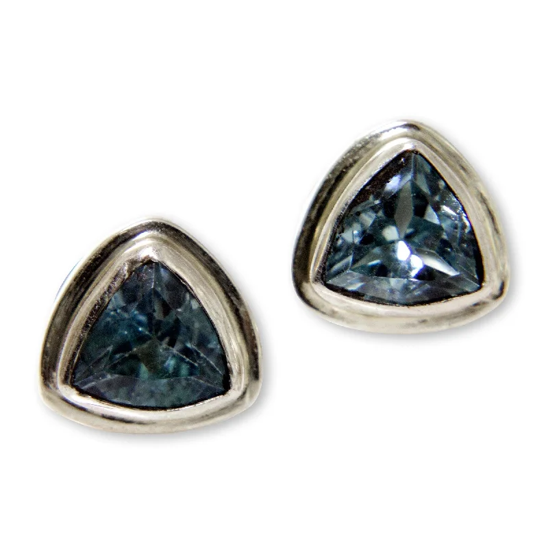 NOVICA Sterling Silver 'Sky Blue Trinity' Blue Topaz Earrings (Indonesia)