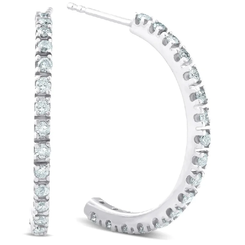 Pompeii3 10k White Gold 1/2 Ct TDW Round Diamond Hoops Womens Earrings