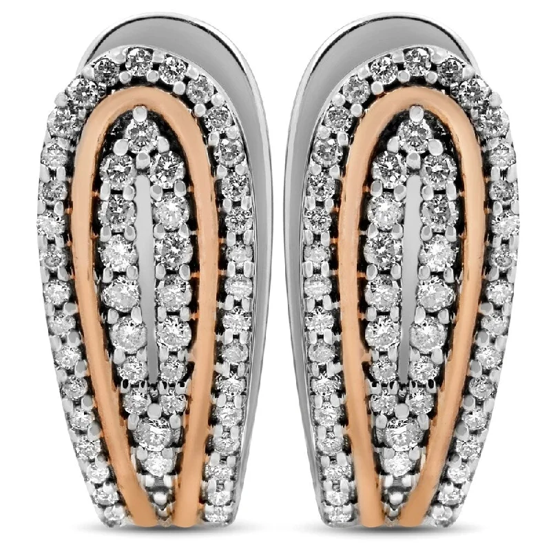 Pompeii3 10k White & Rose Gold 1/2 ct TDW Pave Hoops Womens Earrings