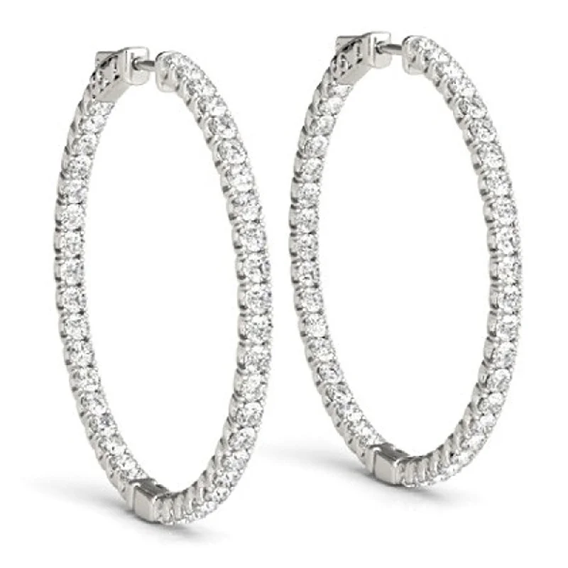 Pompeii3 14k White Gold 1 3/4 ct TDW Diamond Inside Outside Hoops Womens Earrings 1" Tall