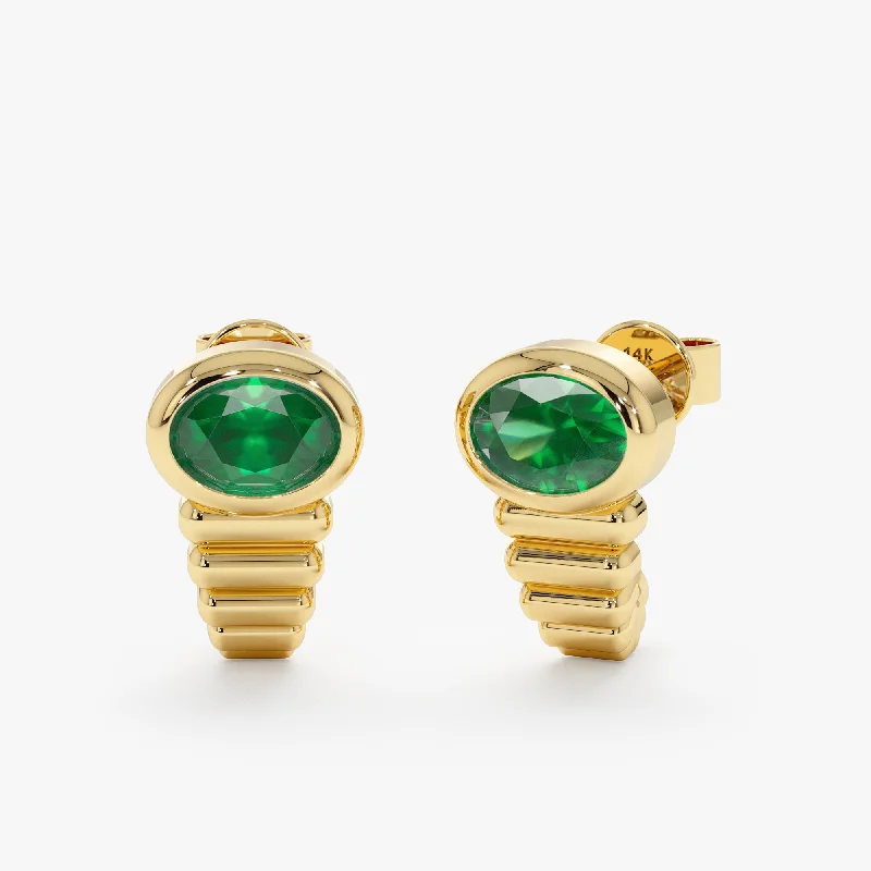 Ribbed Design Vintage Emerald Earrings, Carol