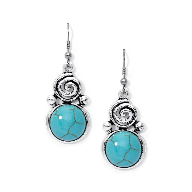 Silver Plated Simulated Turquoise Round Swirl Earrings