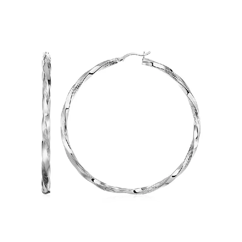 Square Profile Twisted Hoop Earrings in Sterling Silver