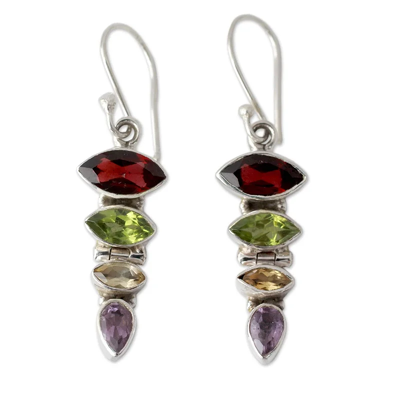 Sterling Silver 'Fantastic Quartet' Multi-gemstone Earrings (India)