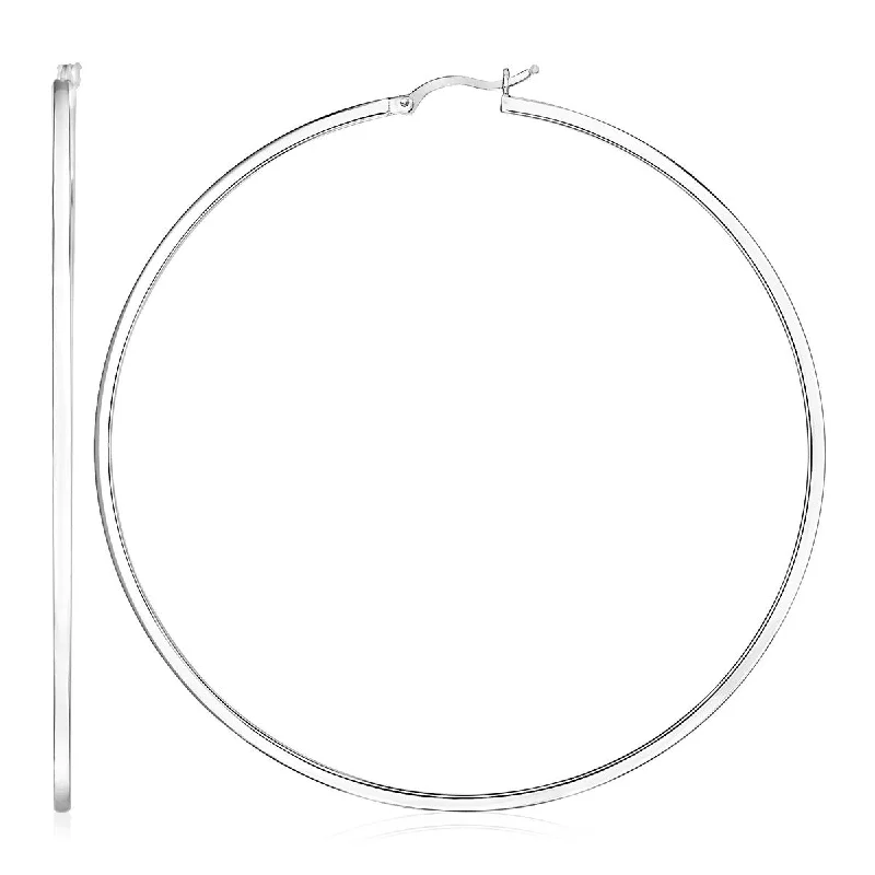 Sterling Silver Large Rectangular Profile Polished Hoop Earrings