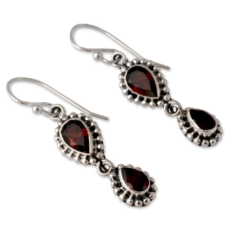 Sterling Silver Love Song Red Garnet Dangling Earrings